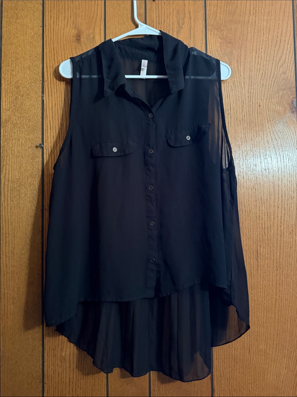 Xhilaration Black Sleeveless Chiffon Button-Front High-Low Blouse